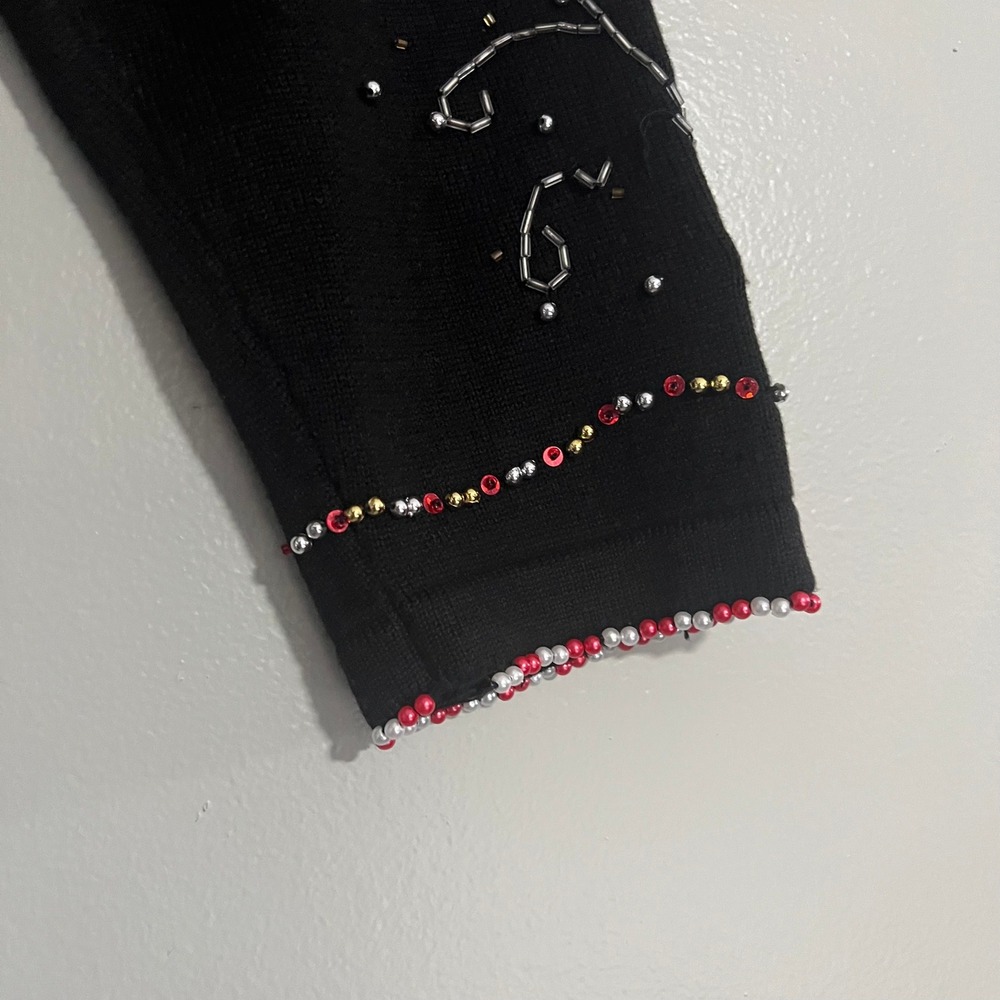 Just B Black Beaded Christmas Cardigan Sweater Large ugly holiday festive kitsch - Picture 7 of 16